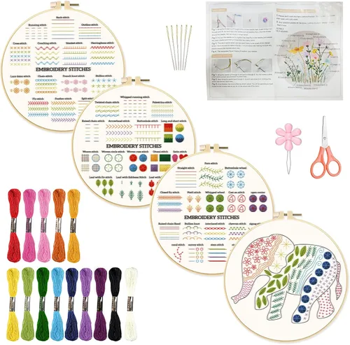 Miniatura 9 de INFUNLY Paquete de 4 kits de bordado de copo de nieve, kits de punto de cruz para principiantes y adultos, kit de inicio de punto de aguja de Kit