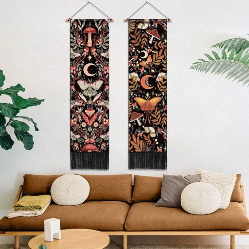 Miniatura 6 de ARTCREATOR Paquete de 2 decoraciones para colgar en la pared de hongos, decoración de habitación hippie, decoración de núcleo de cabaña, tapiz