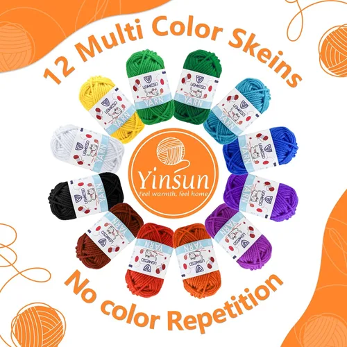 Miniatura 4 de Yinsun 12 madejas de hilo acrílico, 12 colores de hilo mini para crochet en masa para niños, punto y ganchillo para adultos (12 x 15 g)