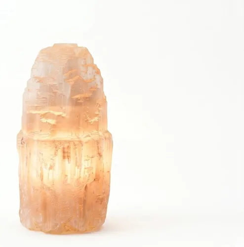 Soul Sticks Lámpara de cristal de selenita natural y fabricada en Marruecos, incluye bombilla y cable con interruptor de atenuación | Torre Iceberg