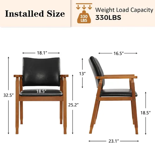 Miniatura 2 de NOBPEINT Mid-Century - Juego de 2 sillas de comedor modernas con reposabrazos, tapizadas de piel sintética con marco de madera maciza, sillones