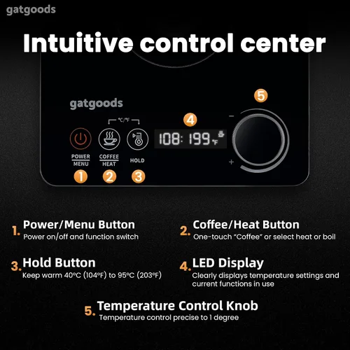 Miniatura 2 de GATGOODS Hervidor eléctrico de cuello de cisne – Control de temperatura preciso, 1200 W de ebullición rápida, función de mantener el calor, ideal