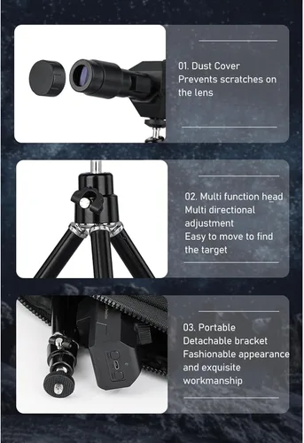 Miniatura 8 de Cámara telescópica 2 en 1 con zoom de 70x, conexión para tableta de smartphone, HD 2MP, detección de movimiento