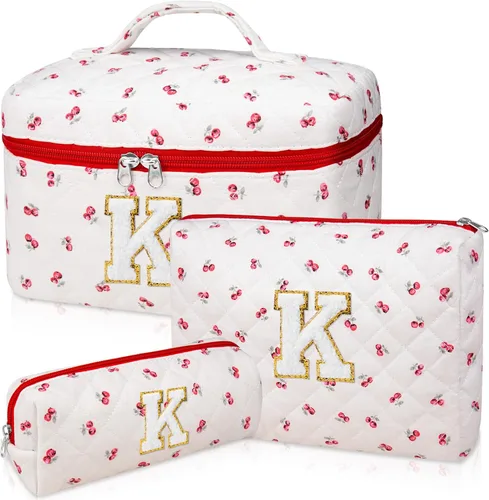 Miniatura 12 de Set de Bolso de Maquillaje Inicial Junesters, Bolso de Maquillaje Acolchado Personalizado, Bolso de Cosméticos Floral Grande para Mujeres, Bonitos