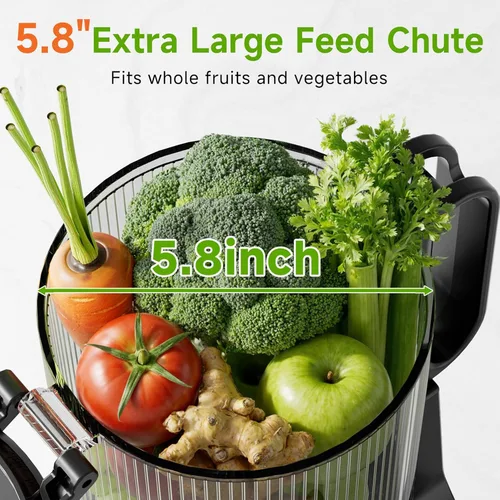 Miniatura 2 de EanOruus Exprimidor de prensa en frío, máquina extractor de jugo de canal de alimentación de 5.8 pulgadas de ancho con 400 W, alto rendimiento