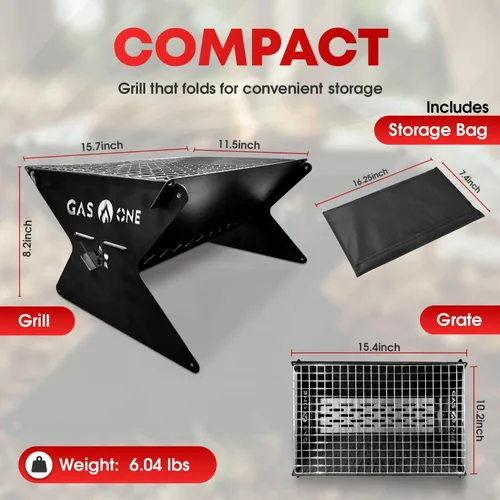 Miniatura 2 de GasOne - Parrilla de carbón portátil de 15 pulgadas – Parrilla BBQ plegable – Parrillas de camping para patio trasero, hoguera, patio – Hoyo