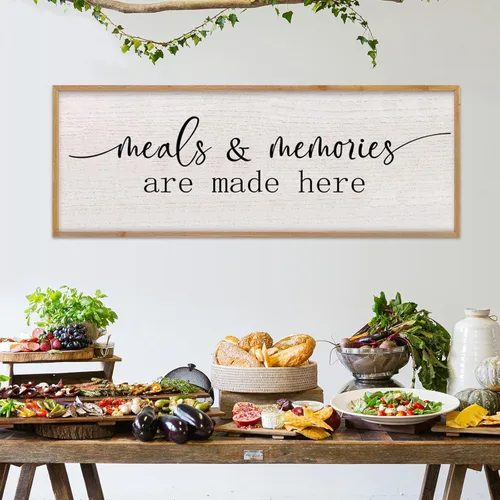 Miniatura 8 de LuZhiQiang Arte de pared para comedor 81,3×30,5 cm "Bless The Food Before Us" Letrero cristiano para cocina, cita familiar agradecida, cuadro grande