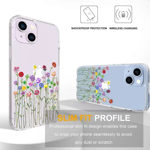 Miniatura 4 de Compatible con iPhone 14, funda transparente y bonita para mujeres y niñas, diseño floral, diseño floral femenino, funda para teléfono 14