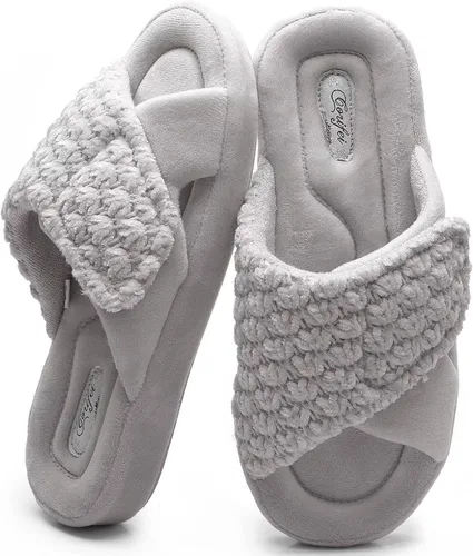 Zapatillas ortopédicas ajustables con soporte de arco para mujer con espuma viscoelástica para fascitis plantar, zapatillas de casa para mujer de