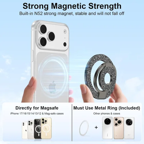 Miniatura 2 de Anillo magnético para teléfono MagSafe Grip, soporte magnético de doble cara para iPhone Air 17 16 16e 15 14 13 12 Pro Max Mini Plus, soporte