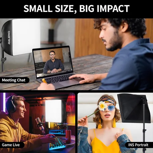Miniatura 11 de Kit de iluminación de Softbox para fotografía RALENO, caja de luz de 16'' x 16'' para TikTok con bombilla LED (50W 5500K 97 CRI TLCI≥97), luz