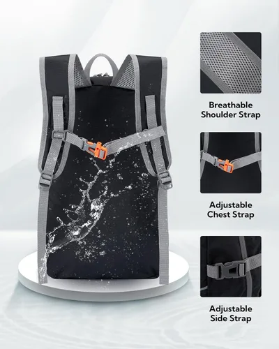Miniatura 4 de WATERFLY Mochila de senderismo plegable: mochila de día de 25L ultra ligera para mujer y hombre - pequeña mochila plegable compacta para deportes al