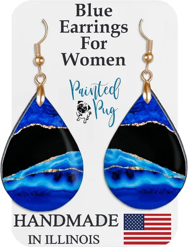 Miniatura 78 de Dangle Earrings for Women Colorful Dangling Drop Statement Jewelry Printed MDF Wood Teardrop Double Side Print Handmade by The Painted Pug