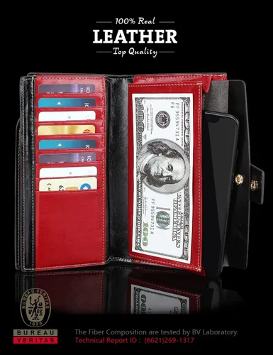 Miniatura 2 de DemonHunter Cartera de piel auténtica con bloqueo RFID de gran capacidad para mujer DZA2083 Carmín Cartera RFID