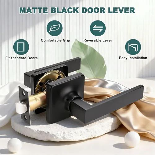 Miniatura 2 de GOBEKOR Paquete de 1 manija de paso, manijas de puerta negras para cerradura de puerta de armario, manija de puerta interior sin llave con cerradura