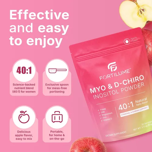 Miniatura 5 de Myo & D-Chiro - Polvo de inositol en polvo 40:1 para equilibrio hormonal de las mujeres y apoyo ovárico, con folato, DIM, zinc, glicinato