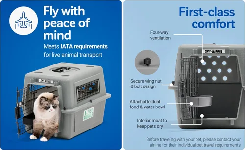Miniatura 2 de Petmate Sky Kennel - Para aire y viajes, jaula para perros compatible con aerolíneas para mascotas de 50-70 lbs, perrera para perros resistente