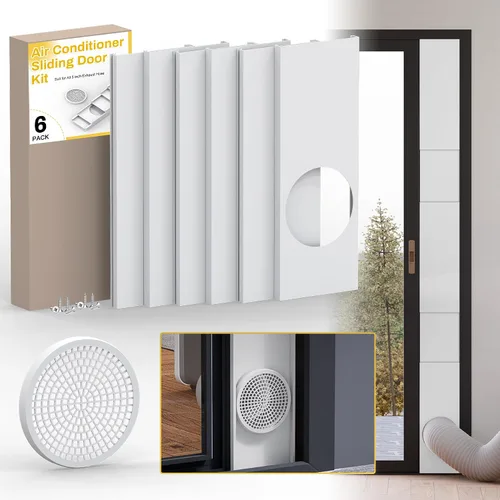 Kit de aire acondicionado portátil para puerta corrediza, paquete de 6 rejillas de ventilación de puerta de CA, longitud máxima ajustable, kit de