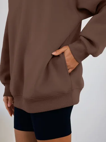 Miniatura 5 de Trendy Queen Sudaderas con capucha de gran tamaño para mujer, cómodas sudaderas de otoño a la moda 2025, trajes casuales de forro polar con bolsillos