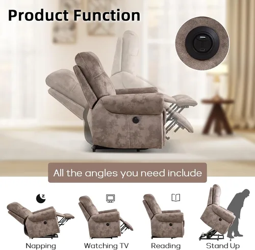 Miniatura 5 de EBELLO - Silla reclinable eléctrica con masaje y calor, sillón reclinable de tela suave para adultos, sofá reclinable individual acolchado, diseño