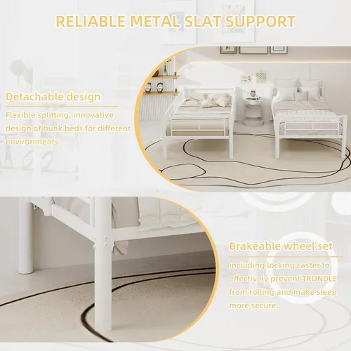 Miniatura 4 de GNIXUU Litera de metal individual sobre individual, literas modernas con escalera y barandilla de longitud completa, litera resistente para Blanco