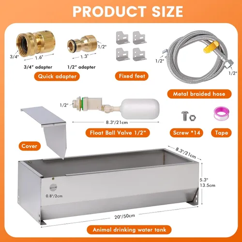 Miniatura 2 de Dispensador automático de tazón de agua grande para perros, de acero inoxidable al aire libre, canal automático de agua para ganado, bebedero