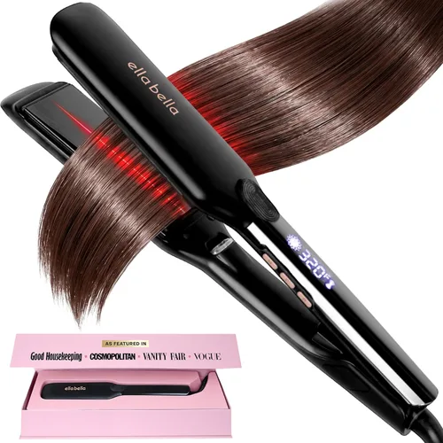 ELLA BELLA® Plancha plana de titanio para alisar el cabello (con infrarrojos) • Alisador de pelo profesional • Pantalla digital para controlar con