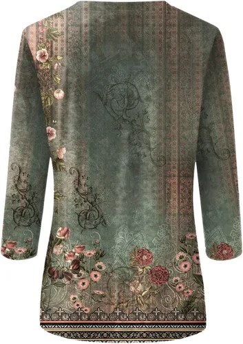 Miniatura 12 de Camisetas de manga 3/4 para mujer, cuello redondo, holgadas, casuales, con estampado floral, camisetas de moda para el trabajo de negocios