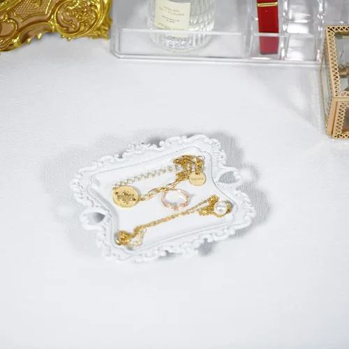 Miniatura 4 de Funly mee Pequeño plato antiguo baratija bandeja de joyería vintage, soporte de anillo (blanco)
