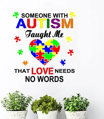 Calcomanía de pared para autismo, corazón, amor, no hay palabras, para concientización sobre el autismo, para pared, soporte autista, rompecabezas,