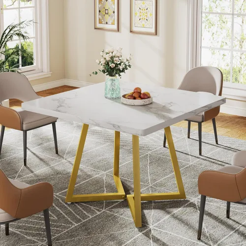 Miniatura 29 de Tribesigns Mesa de comedor cuadrada para 2, mesa de comedor industrial de 31.5 pulgadas con base de metal, mesa de cocina para comedor, espacio