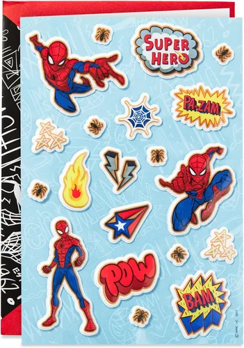 Tarjeta de cumpleaños Hallmark Signature Marvel con pegatinas (Spider-Man)
