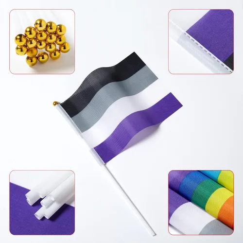 Miniatura 3 de GentleGirl Paquete de 12 banderas de arco iris del orgullo asexual, pequeñas banderas de mano gay LGBT Festival Fiesta Desfiles Decoraciones