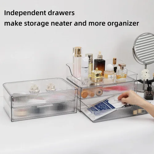 Miniatura 6 de Organizador de maquillaje para encimera, vitrinas de cosméticos grandes, organizador de cosméticos para el cuidado de la piel, 2 cajones