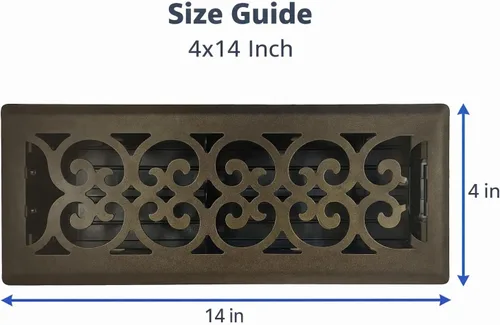 Miniatura 5 de Registro victoriano de piso de 4 x 14 pulgadas en acabado negro de hierro fundido, cubiertas de ventilación para piso de casa, cubiertas decorativas