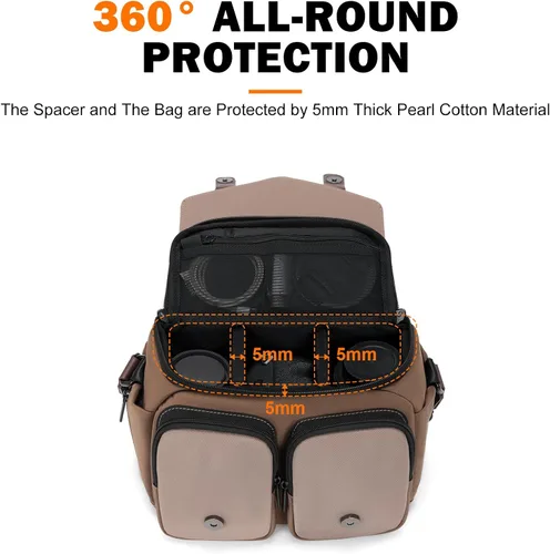Miniatura 3 de Cwatcun - Bolso bandolera impermeable para cámara con tapa, maletín cruzado para hombro con soporte para trípode, bolso de fotografía para viajes