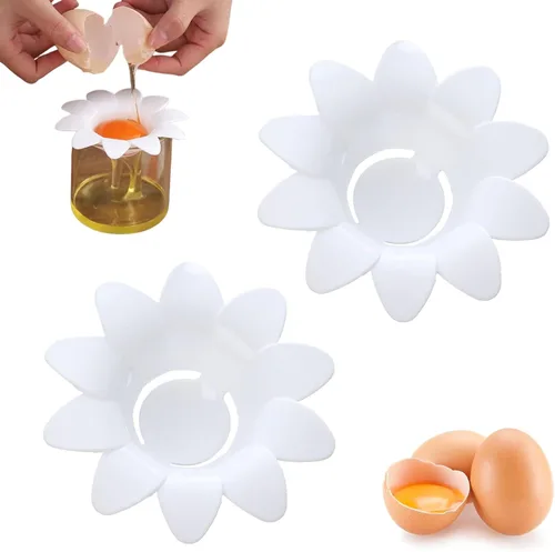 Separador de yema de huevo, 2 piezas, exquisitas herramientas separadoras de huevos en forma de flor con plástico para cocina, color blanco