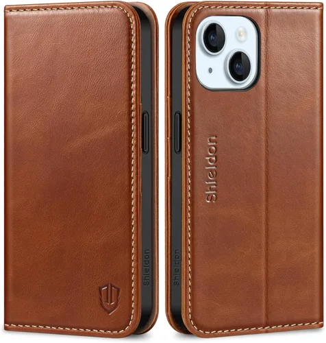 Miniatura 12 de SHIELDON Funda para iPhone 15 6.1" 2023, Funda Tipo Cartera de Cuero Genuino con [Soporte] [Tarjetero con Bloqueo RFID] [Magnética] Cubierta
