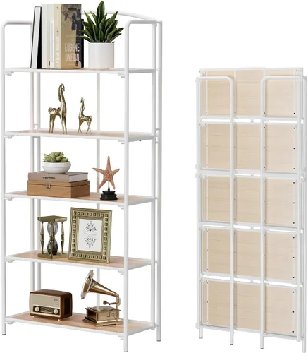 Miniatura 24 de Crofy - Estantería plegable sin montaje para sala de estar, estantería plegable de 2 niveles en color negro para oficina en casa, organizador