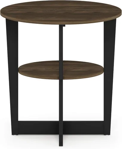 Miniatura 5 de Furinno JAYA Mesa auxiliar, mesa auxiliar redonda moderna de 2 niveles con mesa ovalada, mesita de noche, mesita de noche con estante abierto