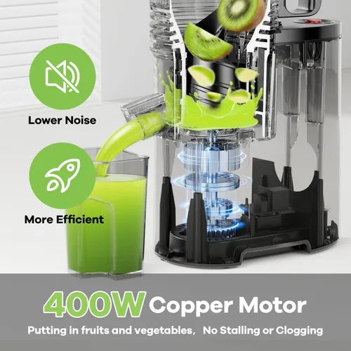 Miniatura 5 de EanOruus Exprimidor de prensa en frío, máquina extractor de jugo de canal de alimentación de 5.8 pulgadas de ancho con 400 W, alto rendimiento
