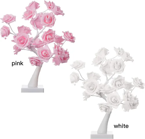 Miniatura 9 de Lámpara de rosa multicolor, árbol de lámpara de rosa que cambia de color, lámpara de árbol de pétalos de rosas iluminadas, colorido árbol de bonsái