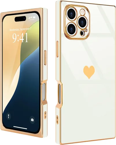 Miniatura 61 de Compatible con iPhone 12 Funda Rectangular Bonita Chapado Dorado Lujo Corazón de Amor Funda de Teléfono para Mujeres Niñas A Prueba de Golpes