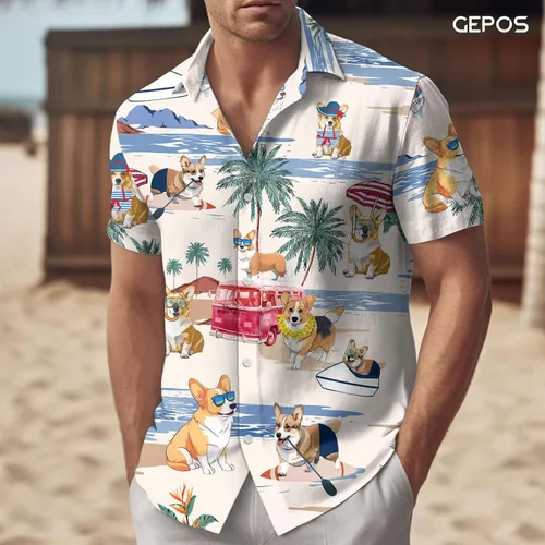 Miniatura 3 de Camisa hawaiana para hombre, camisa con botones para perro, para vacaciones de verano, camisa de manga corta casual de playa Aloha unisex