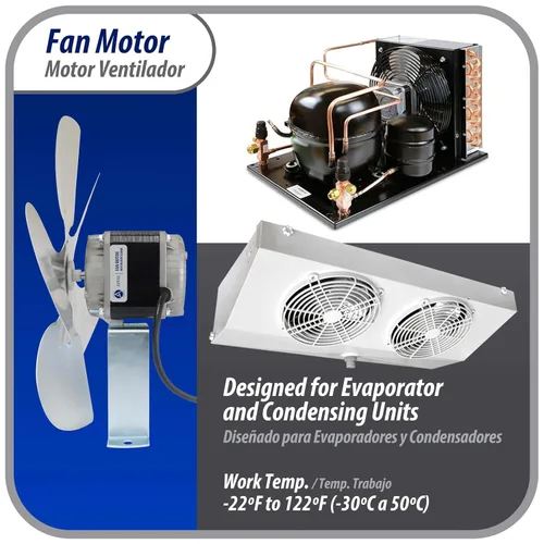 Miniatura 8 de Appli Parts APFM-341E Motor de condensador y evaporador de refrigeración de 34W 115V 60Hz 1.5A 1450rpm incluye base y aspa de ventilador de aluminio