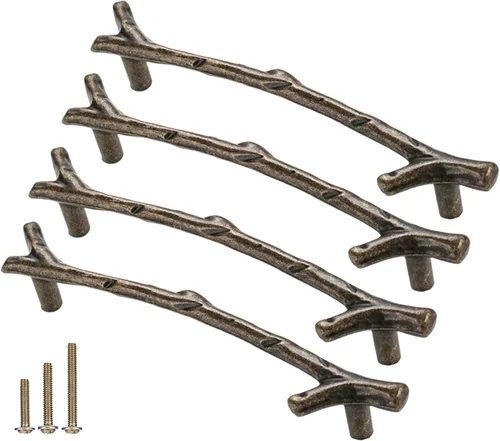 Miniatura 30 de 4 Piezas Tiradores de Rama Vintage Pomos de Gabinete Rama de Árbol Manija de Tirador, 3.8" CC Manija de Cajón de Aleación de Zinc para Casa de Campo