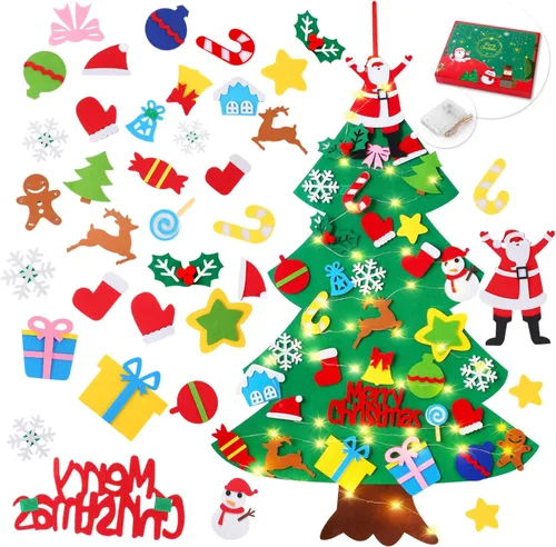 Árbol de Navidad de fieltro para niños pequeños, YCOISINI Mi primer árbol de Navidad de 0,9 m para niños, 34 adornos para colgar en la pared,