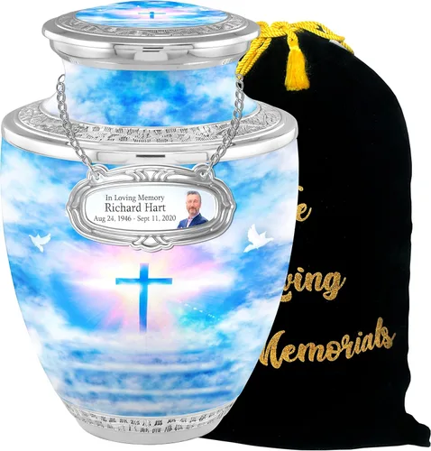 Miniatura 7 de Urnas de cremación cruzadas personalizadas de medallón para cenizas de adultos, hombres y mujeres, urnas funerarias de 200 libras para cenizas