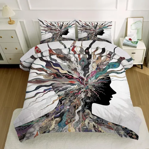 Miniatura 4 de kxry Juego de edredón de arte abstracto, tamaño twin, para todas las estaciones, juego de ropa de cama suave, juego de ropa de cama con retrato