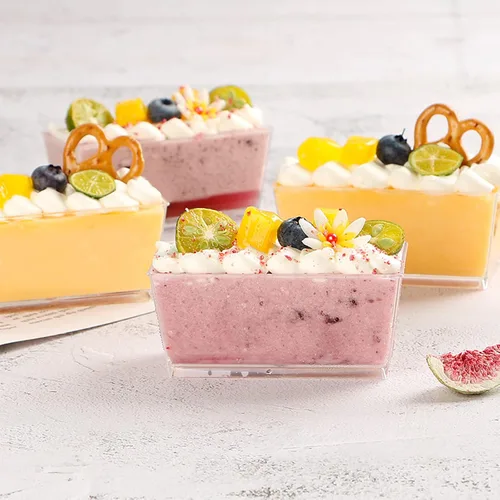 Miniatura 6 de Tosnail Paquete de 100 vasos rectangulares de 5 onzas para aperitivo de postre con 100 cucharas de plástico